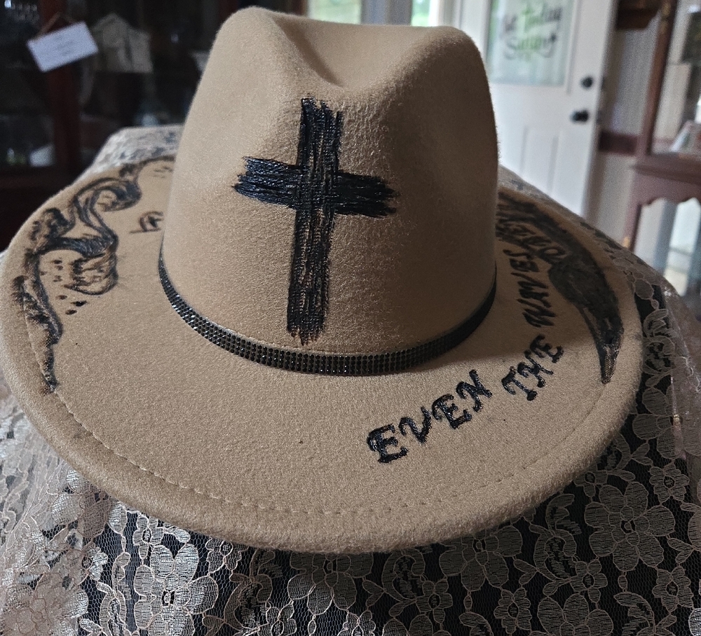 Tan Fedora with Black Cross Design